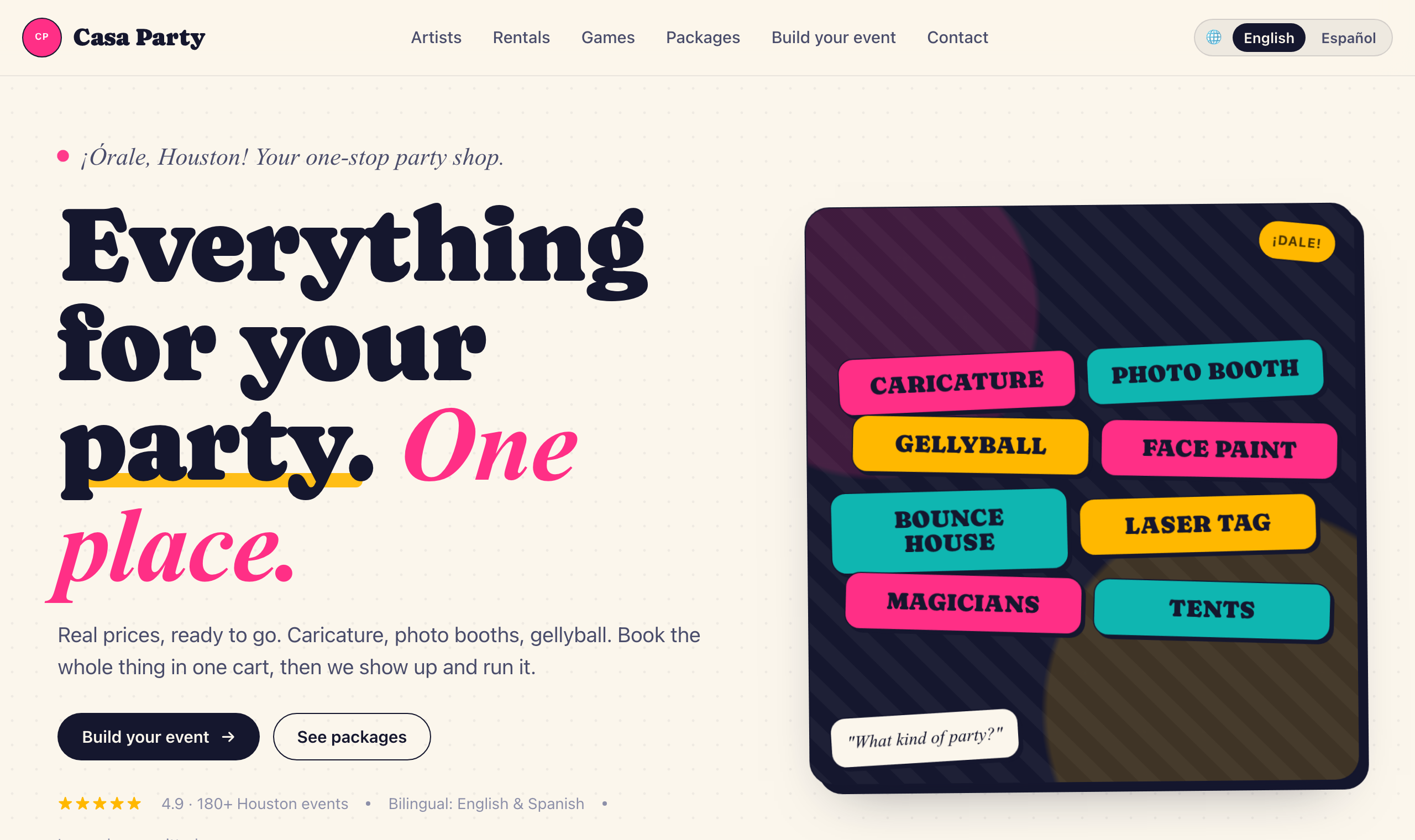 Casa Party Entertainment site preview